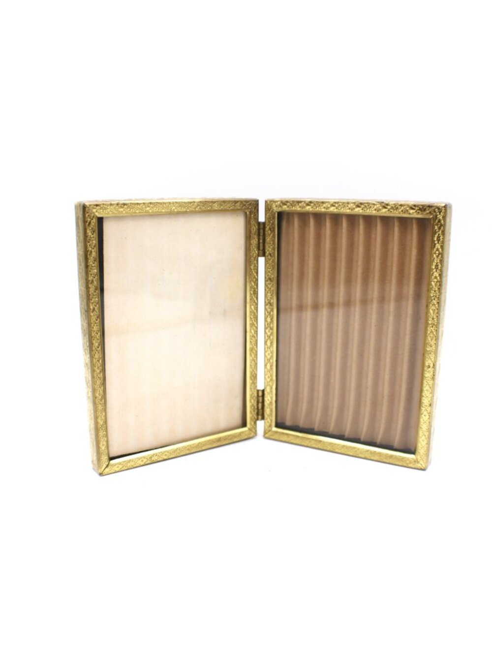 Vintage Etched Brass Hinged Double Picture Frame Ornate Two‑Sided Photo Display